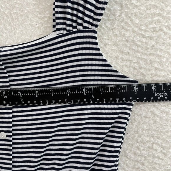 Copper Key Black White Striped Ribbed Knit Summer Mini A-Line Dress M Medium - Picture 4 of 8